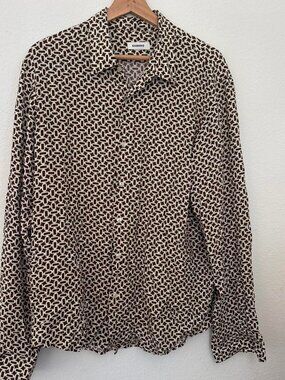 Sandro brown and beige geometric pattern blouse